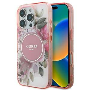 Etui Guess iPhone 16 Pro Max 6.9" różowy/pink hardcase IML Flower & Tonal Circle MagSafe