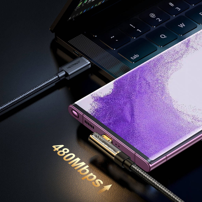 Joyroom kabel USB C kątowy - USB C do szybkiego ładowania i transferu danych 100W 1,2 m czarny (S-CC100A6)