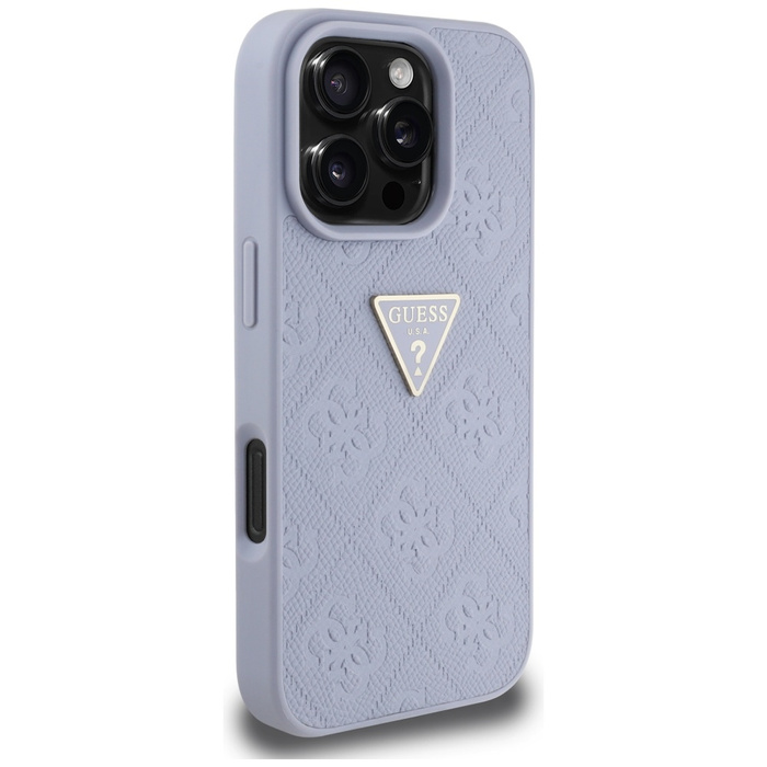 Etui Guess Hot Stamp 4G Pattern Triangle  Metal Logo do iPhone 16 Pro fioletowy