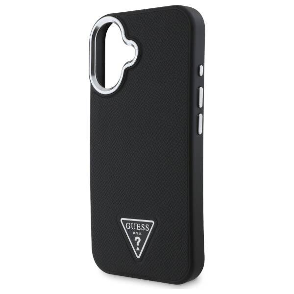 Etui Guess iPhone 16 6.1" czarny/black hardcase Grained Triangle MagSafe
