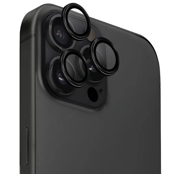 Szkło Hartowane UNIQ Optix Aluminium Camera Lens Protector iPhone 16 Pro 6.3" / 16 Pro Max 6.9" midnight black szkło na obiektyw aparatu z aplikatorem
