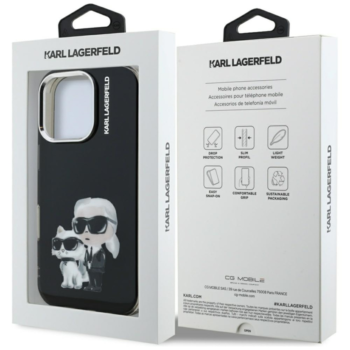 Etui Karl Lagerfeld IML Aquarelle Karl   & Choupette & Logo do iPhone 16 Pro czarny