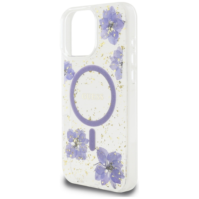 Etui Guess Resin Flowers MagSafe do      iPhone 16 Pro Max fioletowy