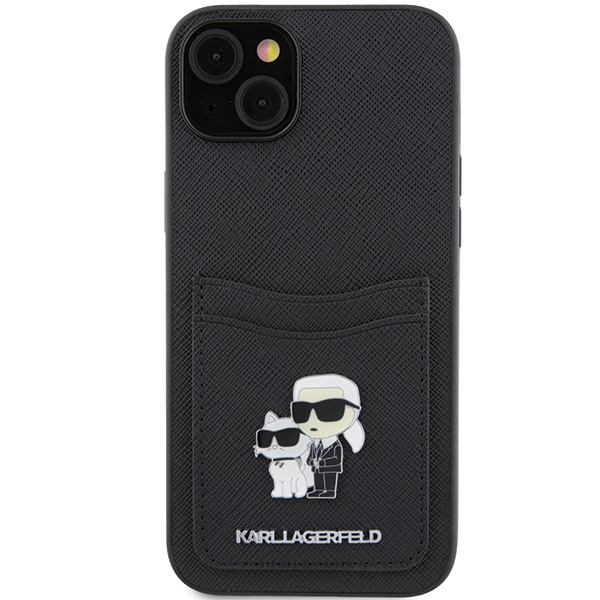 Etui Karl Lagerfeld KLHCP15SSAPKCNPK iPhone 15 6.1" czarny/black hardcase Saffiano Cardslot Karl&Choupette Metal Pin