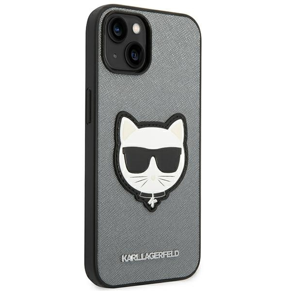 Etui KARL LAGERFELD Apple iPhone 14 Saffiano Choupette Head Patch Srebrny Hardcase