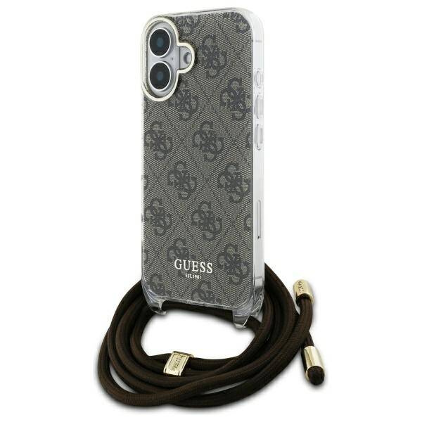 Etui Guess iPhone 16 6.1" brązowy/brown hardcase Crossbody Cord 4G Print