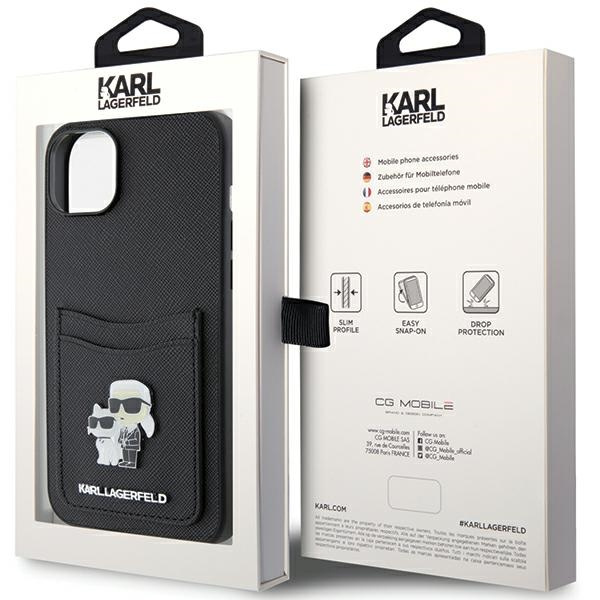 Etui Karl Lagerfeld KLHCP15SSAPKCNPK iPhone 15 6.1" czarny/black hardcase Saffiano Cardslot Karl&Choupette Metal Pin