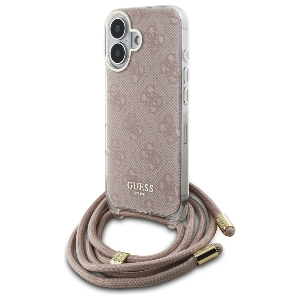 Etui Guess iPhone 16 różowy/pink hardcase Crossbody Cord 4G Print