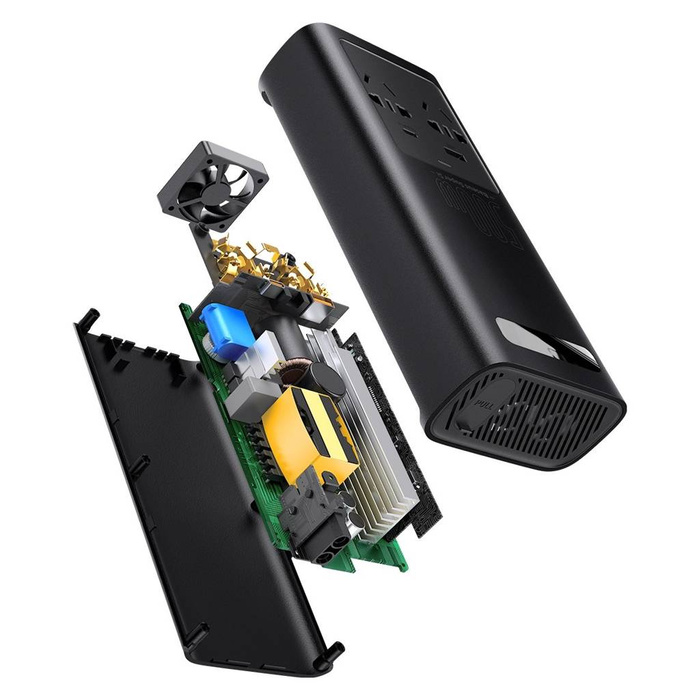 Baseus samochodowa przetwornica inwerter prądu 150W 12V / 500W  220V (wtyczka EU i CN) czarny (CGNB000101)