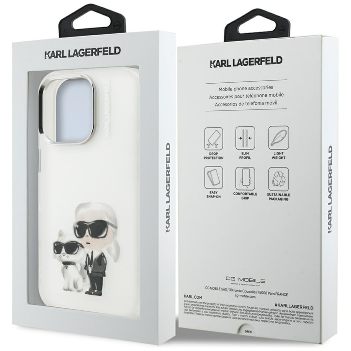 Etui Karl Lagerfeld IML Aquarelle Karl   & Choupette & Logo do iPhone 16 Pro biały
