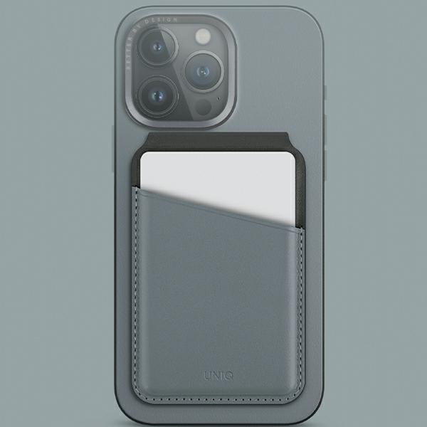 Portfel UNIQ Lyden DS magnetyczny RFID ze stojakiem na telefon - niebiesko-czarny