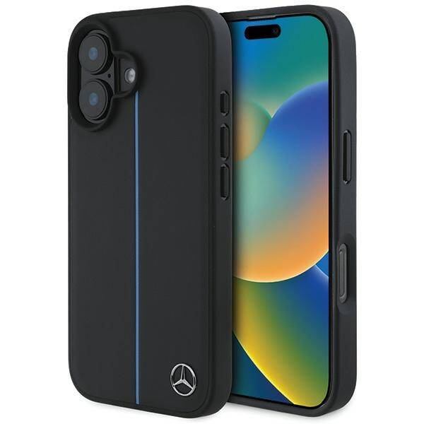 Etui Mercedes iPhone 16  6.1" czarny/black hardcase MB Blue Line Leather MagSafe