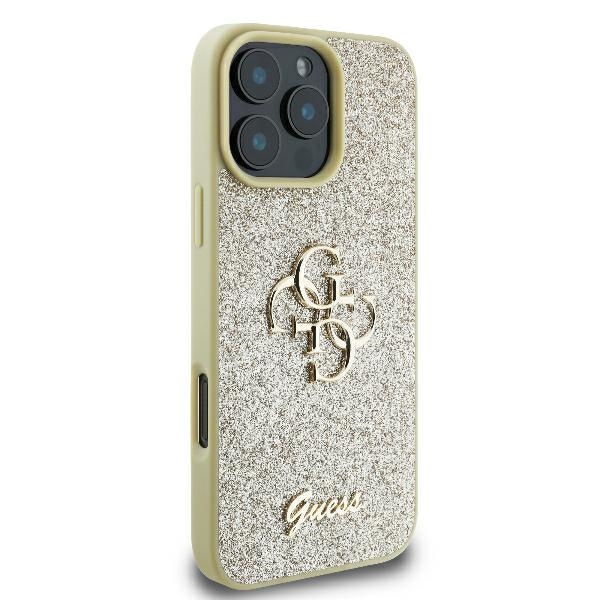 Etui Guess iPhone 16 Pro 6.3" złoty/gold hardcase Fixed Glitter Big 4G