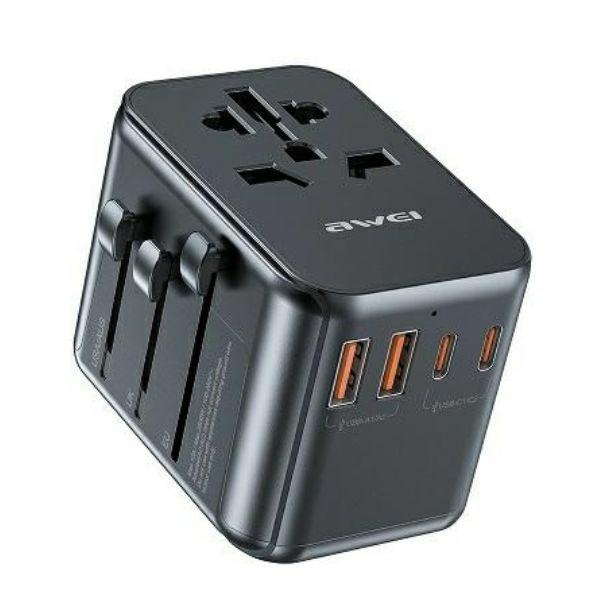 AWEI Adapter siec 2xUSB+3xUSB-C C-39 35W 4w1 US/AU/EU/UK czarny/black Univesal Travel GaN Charger