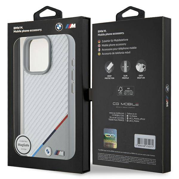 Etui BMW iPhone 16 Pro Max 6.9" szary/grey hardcase M Carbon Tricolor Line MagSafe