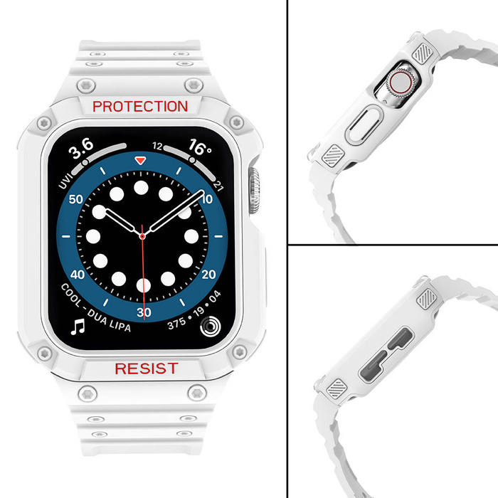 Protect Strap Band opaska z etui do Watch 7 / 6 / 5 / 4 / 3 / 2 / SE (45 / 44 / 42mm) obudowa pancerny pokrowiec na zegarek biały