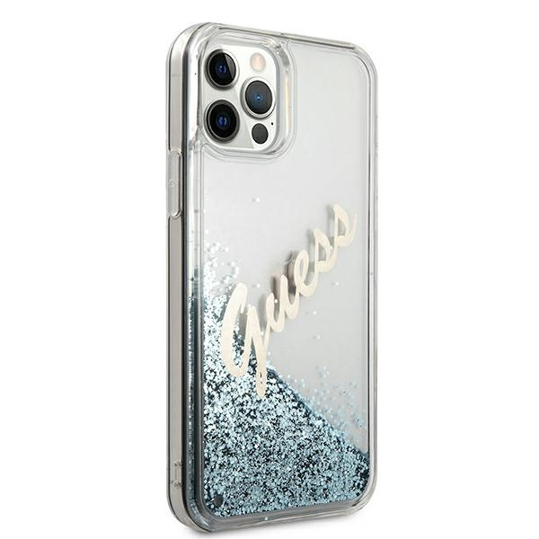 Etui GUESS Apple iPhone 12 Pro Max Glitter Vintage Script Niebieski Hardcase