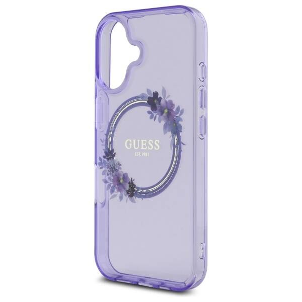 Etui Guess iPhone 16 6.1" fioletowy/purple hardcase IML Flowers Wreath MagSafe