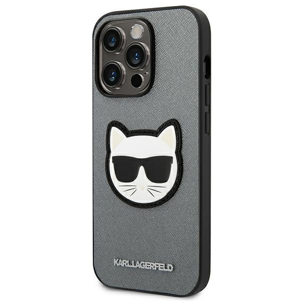 Etui KARL LAGERFELD Apple iPhone 14 Pro Max Saffiano Choupette Head Patch Srebrny Hardcase