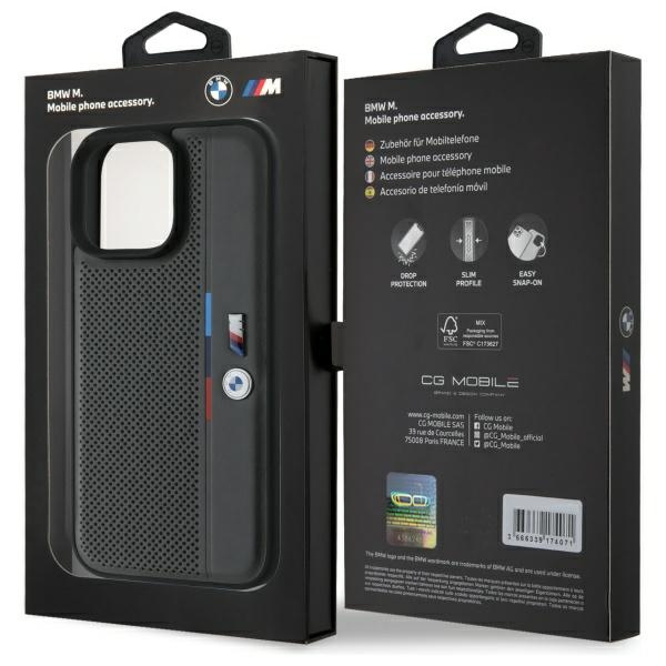 ETUI BMW iPhone 16 Pro 6.3" antracyt/anthracite hardcase M Perforated Tricolor Detail Line
