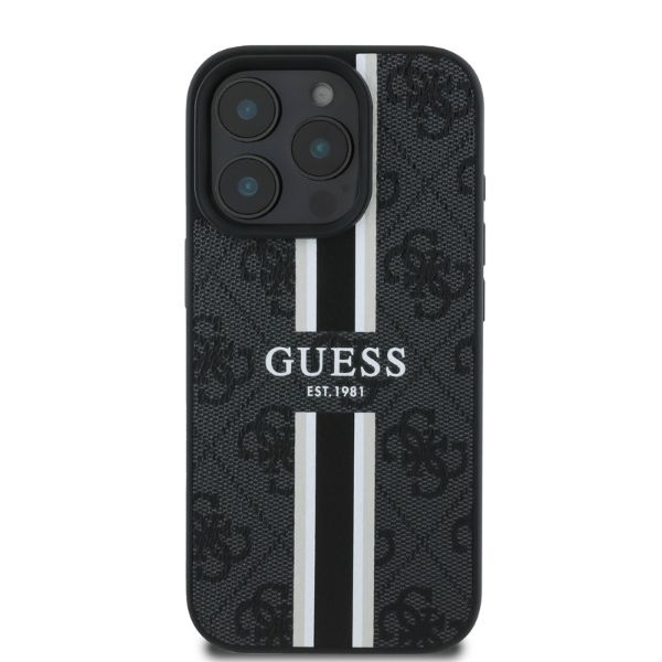 Etui Guess iPhone 16 Pro Max czarny/black MagSafe 4G Printed Stripes