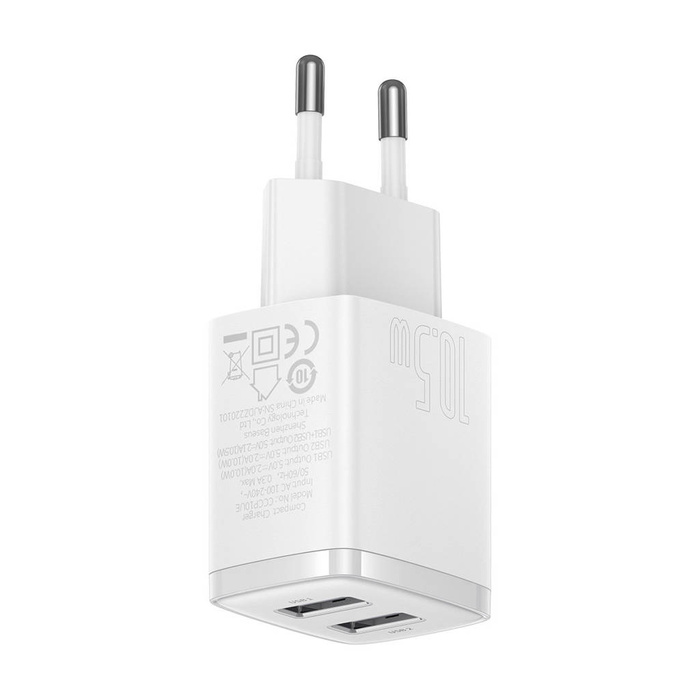 Baseus Compact ładowarka sieciowa 2x USB 10.5W biały (CCXJ010202)