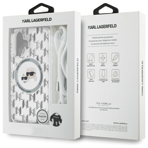 Etui Karl Lagerfeld iPhone 16 6.1" transparent hardcase IML Crossbody Monogram Karl & Choupette Head MagSafe