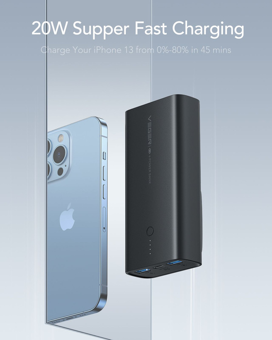 VEGER powerbank 10000 mAh PD QC3.0 20W ACE100 (W1146) czarny.