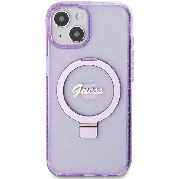 Etui Guess GUHMP15SHRSGSU iPhone 15 6.1" fioletowy/purple hardcase Ring Stand Script Glitter MagSafe Case
