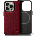 Etui Mercedes iPhone 16 Pro  6.3" czerwony/red hardcase MB Wood Imitation Leather MagSafe