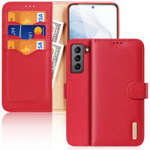 Dux Ducis Hivo skórzane etui z klapką pokrowiec ze skóry naturalnej portfel na karty i dokumenty Samsung Galaxy S21 FE czerwony