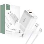 ŁADOWARKA TECH-PROTECT C20W 2-PORT NETWORK CHARGER PD20W/QC3.0 + TYPE-C CABLE WHITE