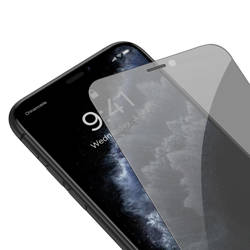 Baseus szkło hartowane do iPhone 11 Pro Max / iPhone XS Max Privacy Anti Spy (prywatyzujące) z osłoną na głośnik + pozycjoner (SGBL061702) (case friendly)