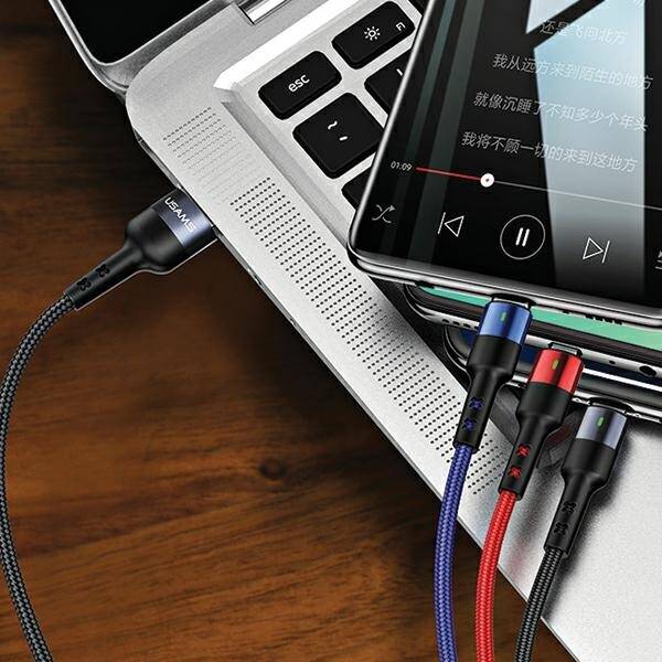 Kabel Pleciony USAMS Apple Lightning MicroUSB USB-C 3w1 1,5m 2A Fast Charge U26 SJ318USB01 US-SJ318 Czarny