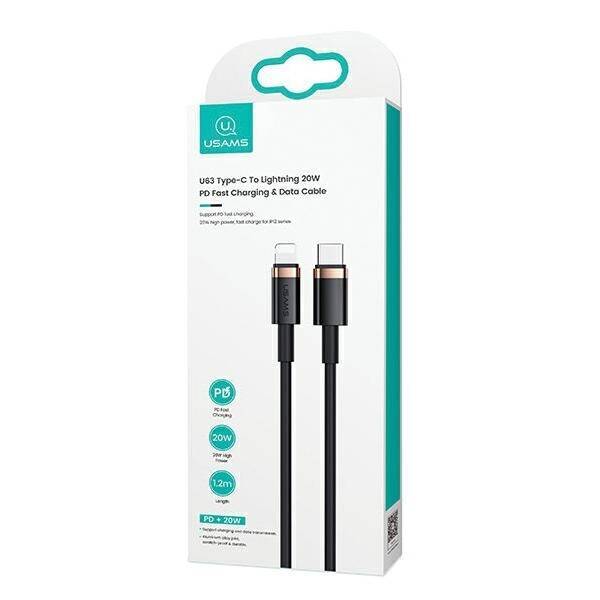 Kabel USAMS USB-C Apple Lightning U63 PD 1,2m Fast Charge 20W SJ484USB01 US-SJ484 Czarny