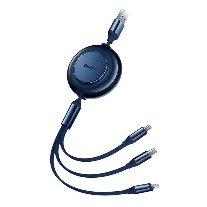 Kabel USB 3w1 Baseus Bright Mirror 2, micro USB / Lightning / USB-C, płaski, 3.5A, 1.1m (niebieski)