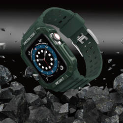Protect Strap Band opaska z etui do Watch 7 / 6 / 5 / 4 / 3 / 2 / SE (45 / 44 / 42mm) obudowa pancerny pokrowiec na zegarek zielony
