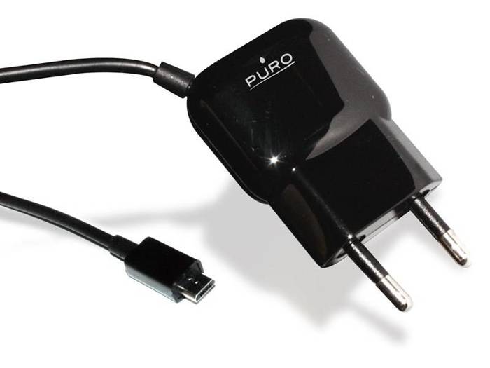 Przenośna ładowarka sieciowa PURO Mini Travel Charger z kablem Micro USB czarny