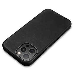 iCarer Leather Oil Wax etui pokryte naturalną skórą do iPhone 13 Pro czarny (kompatybilne z MagSafe) (WMI1303-BK)